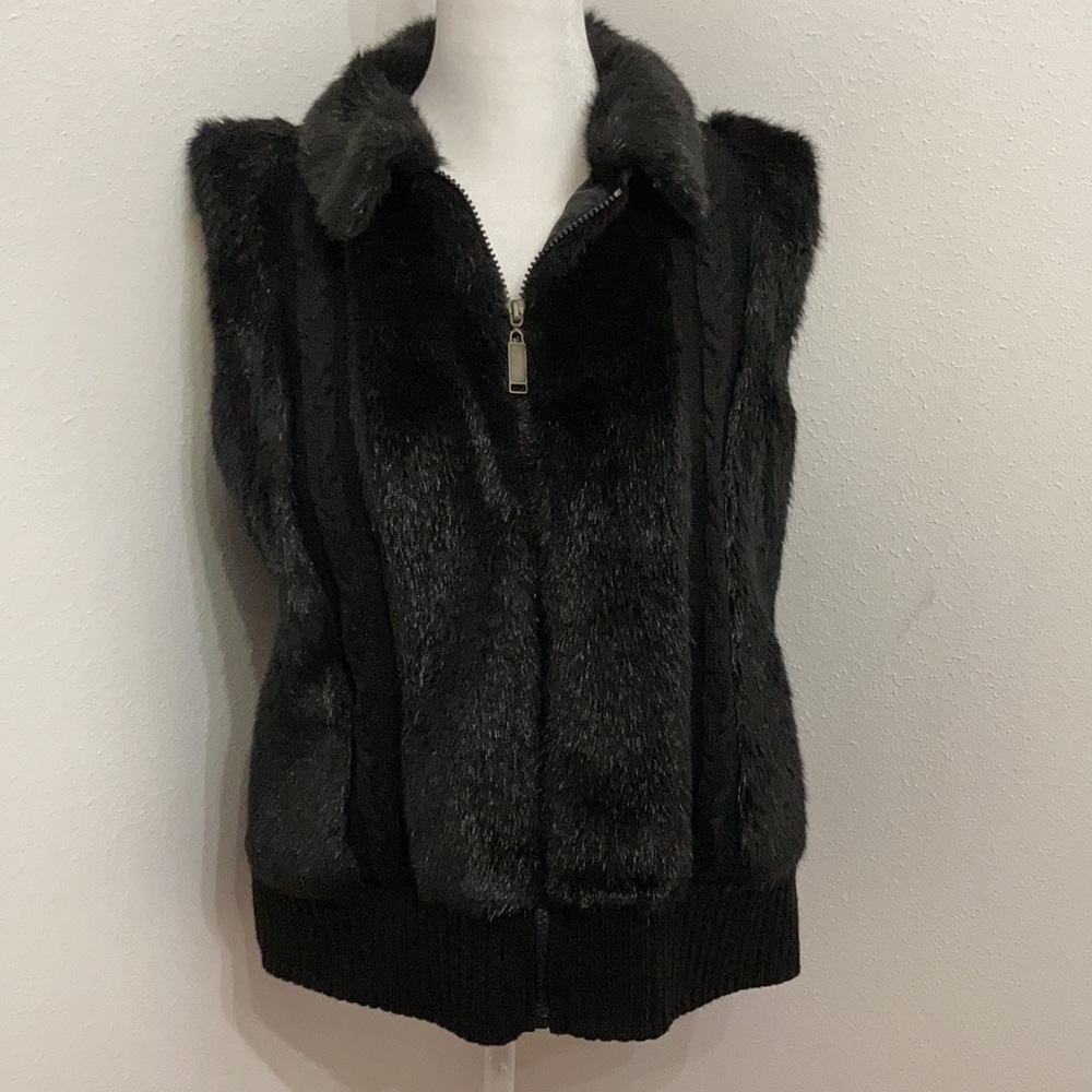EUC Vintage Mercer Street Studio Faux Fur & Sweater Black Vest Size: PXL - Picture 2 of 10